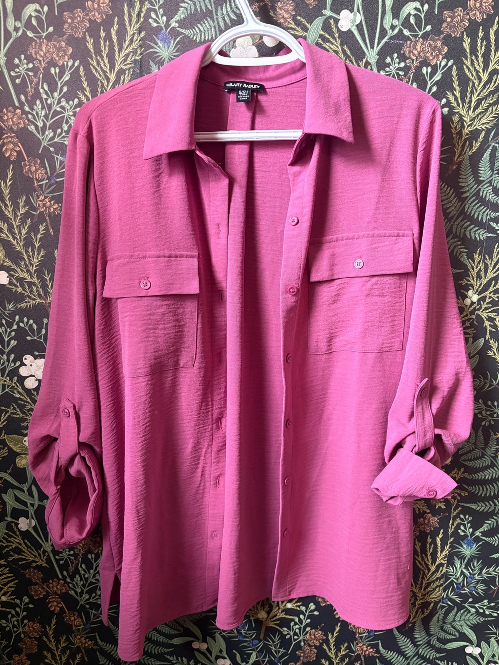 Hilary Radley Magenta Button Front Blouse
